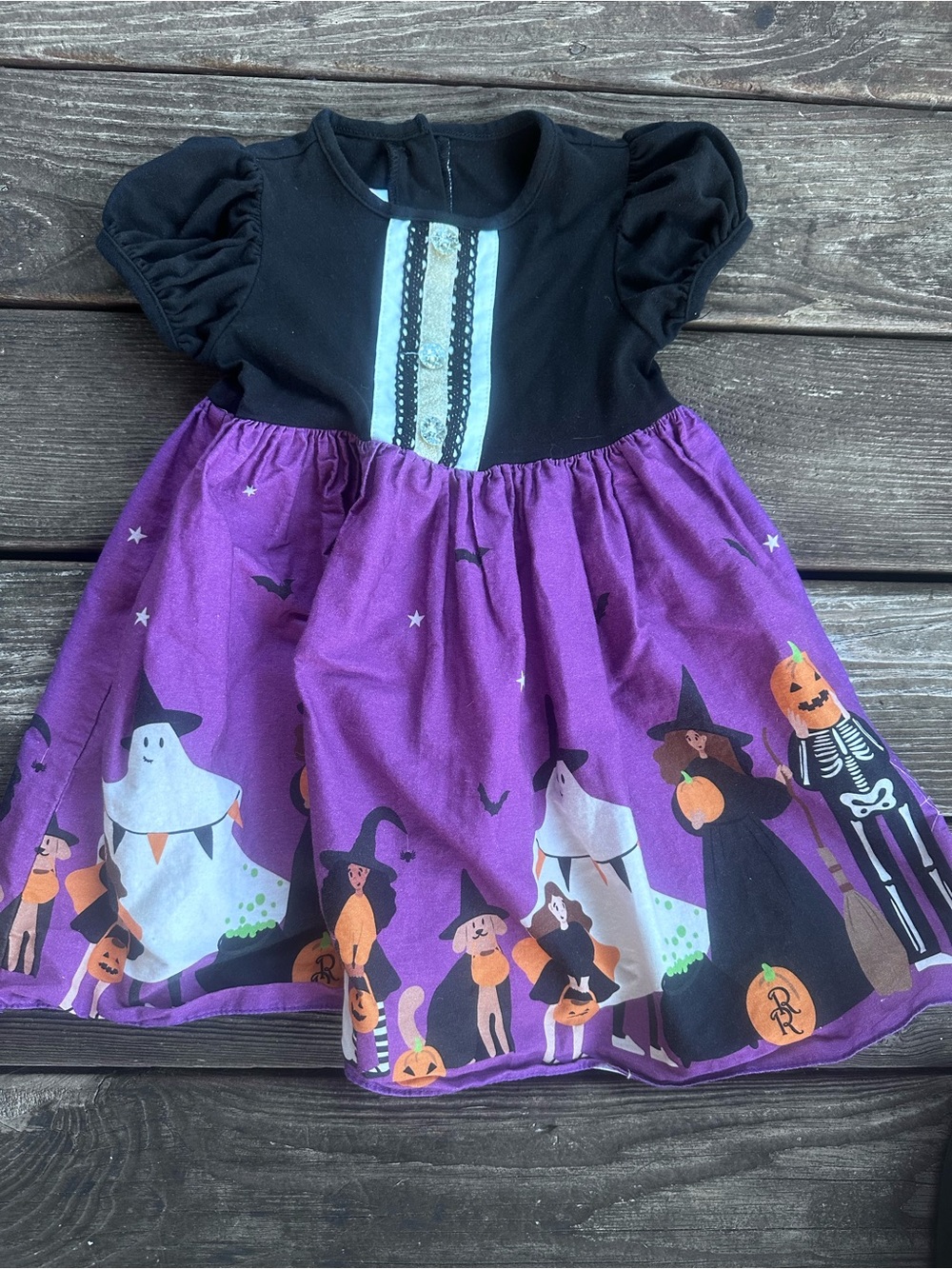Girls Halloween Dress - Purple and Black Witch & Ghost Print